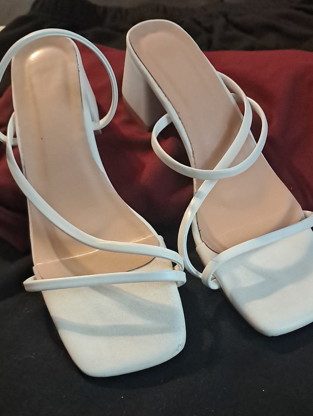Women's White Strappy Block Heel Sandals - Minimalist Chic